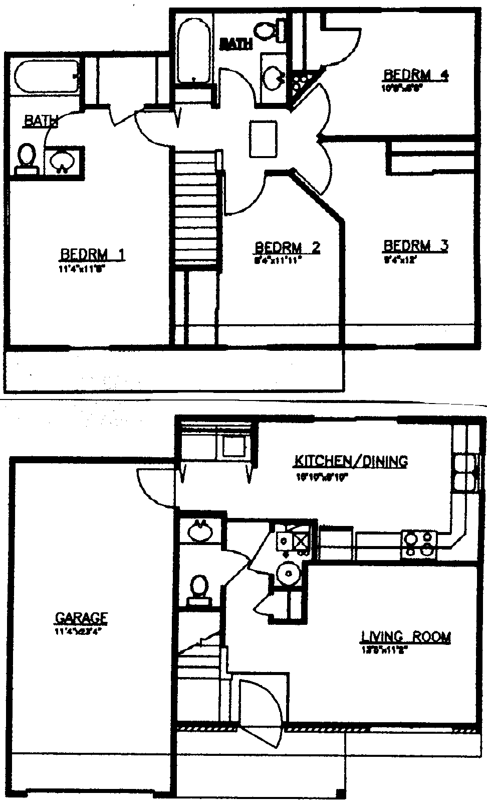 Floor plan for 4 beds, 2 baths, 1151 sqft
